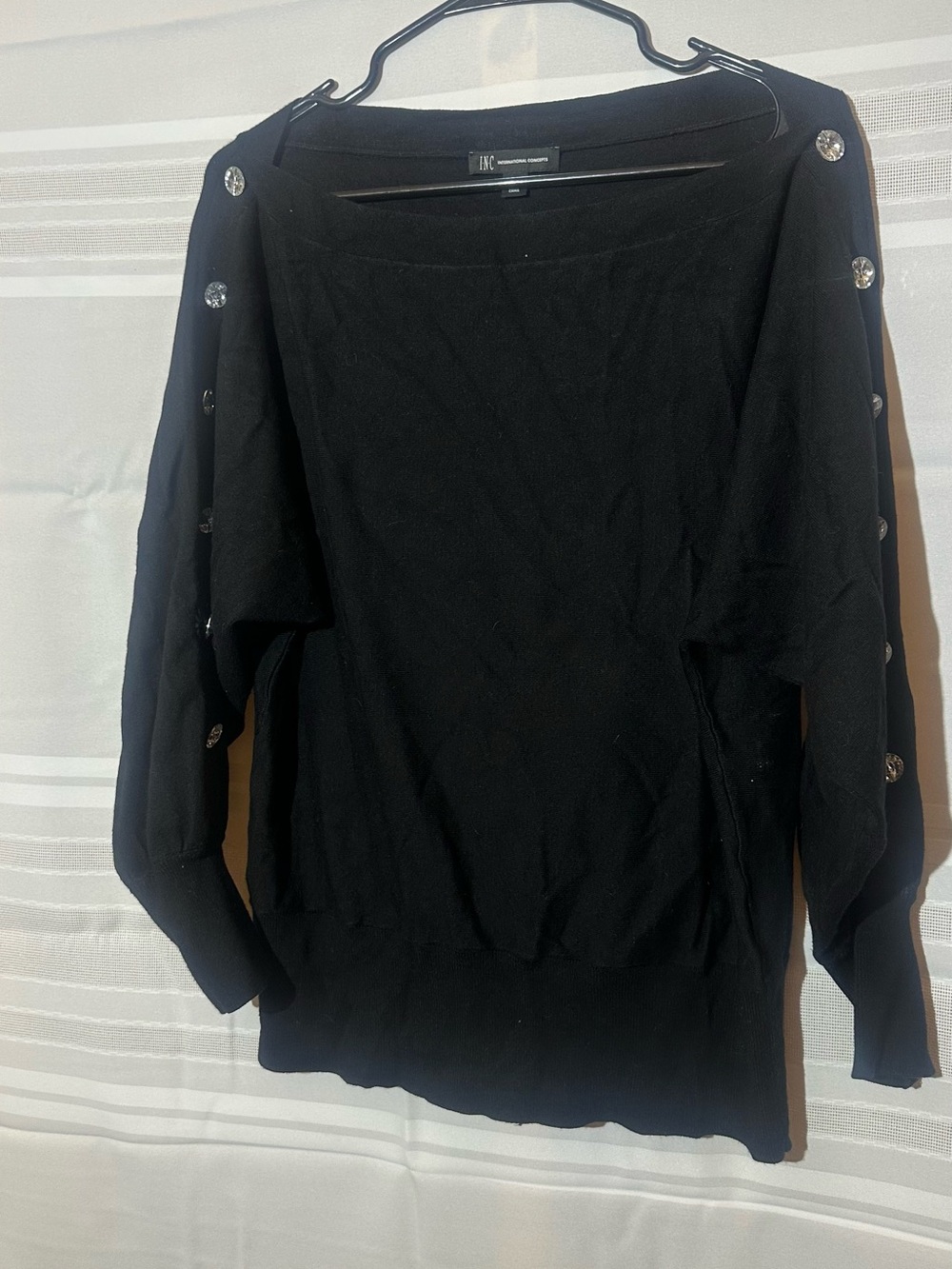 INC International Concepts Black Off-the-Shoulder Sweater with Button Trim